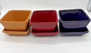 Pampered Chef Simple Additions Set of 3 Square Bowls and Plates Gold Red Purple - Picture 1 of 7