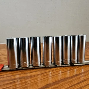 Enchufes de pozo profundo Craftsman 3/8" Drive 6 puntos serie V 8 piezas 12-19 mm con rack - Imagen 1 de 22