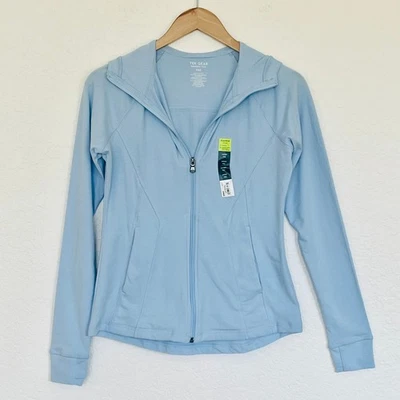 Womans Petite Tek Gear Essentails Athleisure Zip Hooded Stretch Jacket Blue PXS - Image 1 of 4