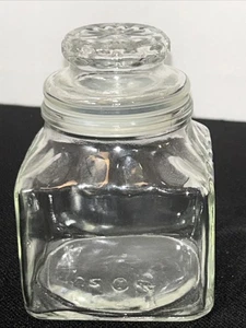 Square Glass Apothecary Jar Clear Canister & Lid 4" Rounded Indented Shoulder - Picture 1 of 8