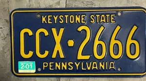 Pennsylvania License Plate CCX 2666 Keystone State Blue with Yellow Letters 2/01 - Picture 1 of 2