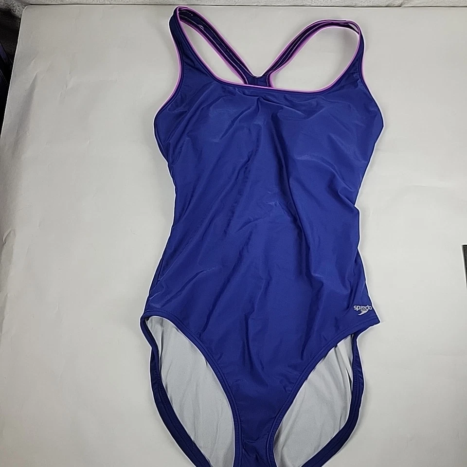 Traje de baño Speedo para mujer talla 18 estampado azul de una pieza forrado espalda deportiva sin mangas Foto 1 de 4