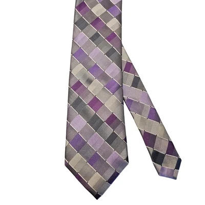 Mens Tie Purple Gray Geometric Silk 59" Classic 3.75"  Kenneth Cole Reaction - Image 1 of 4