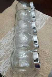 IKEA Spice Jars Set of 5 W/Lids Glass Flat sided jars-chrome style lids 5oz - Picture 1 of 7