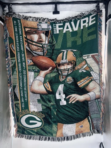 RARE Brett Favre Throw Blanket, Green Bay Packers NFL, Approx. 55 X 43 Tapestry Cover