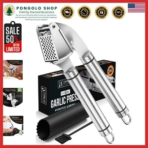 Multi-Color Handle Garlic Peeler & Press - Professional Stainless Steel Tool Set - Picture 1 of 11