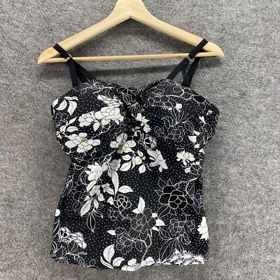 Tankini Top Sin Marca Mujer 10 Negro Floral Forrado Push Up Sin Mangas Traje de Baño Foto 1 de 4