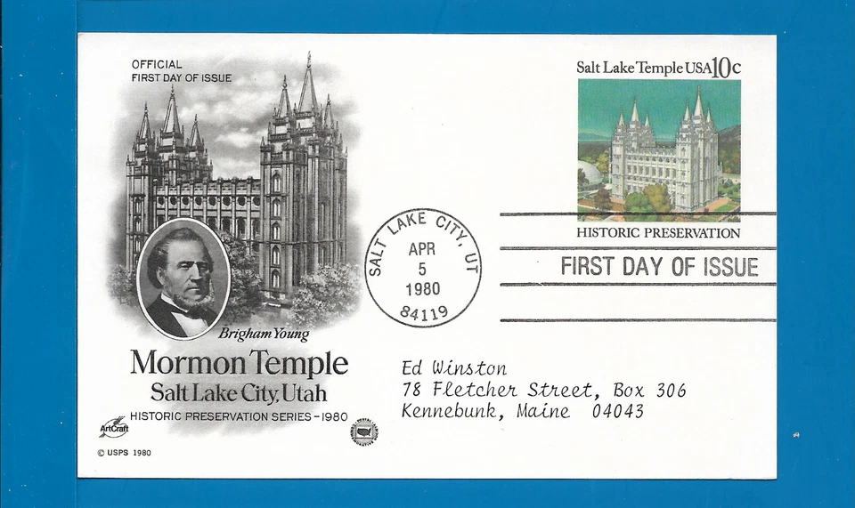 Scott UX83 Mormon Temple Apr 5, 1980 Artcraft FDC BOXB - Image 1 of 1