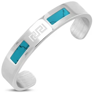 Edelstahl silberfarben simuliertes türkis offenes Manschettenarmband, 8,5 Zoll - Bild 1 von 2
