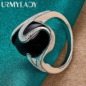 Urmylady 925 Sterlingsilber runder Obsidian 7-10 # Ring für Frauen Hochzeit Charm E - Bild 1 von 19