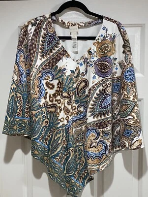 Chico's Women Multicolor Floral Paisley Polyester (soft Suede) V-neck Poncho S/M - Image 1 of 4