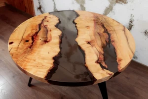 Clear Black Epoxy Dining Table Top, Wooden Round Table Top, Epoxy Table Decor - Picture 1 of 5