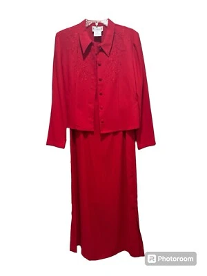 Maxi vestido de colección Karin Stevens para mujer talla 10, 2 piezas traje de carrera con chaqueta de cuentas rojo Foto 1 de 4