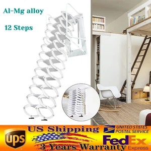 Wall-Mounted Attic Telescopic Ladder Loft Pull Down Folding Stairs 12 Steps 2.9M - Picture 1 of 10