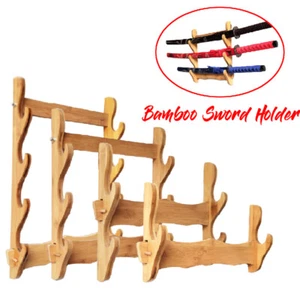 Bamboo Japanese Samurai Sword Katana Holder Stand Hanger Wall Mount Rack 1~4Tier - Picture 1 of 9