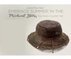 Cappello da spiaggia Michael Stars Sea Grass Crusher berretto pop zucchero marrone scuro nuovo con etichette - Foto 1 di 3