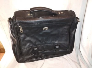 American Tourister Leather Bag Laptop Black Briefcase Carry-On Travel Vintage - Picture 1 of 6