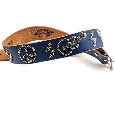 Cinturón tachonado bohemio occidental pin a agujero 34 cuero azul para hombre hecho a mano JPN 03 Foto 1 de 4