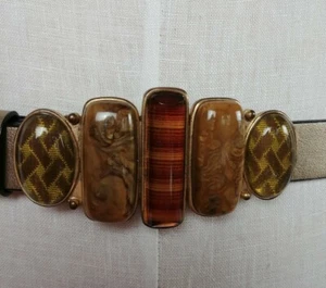 CHICO'S WOMENS GOLD COLOR GENUINE SPLIT LEATHER BELT EMBELLISHED BUCKLE SZ (M)  - Picture 1 of 10