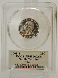 2001-S SILVER QUARTER 25c - PCGS PR69 DEEP CAMEO - NORTH CAROLINA - Picture 1 of 2
