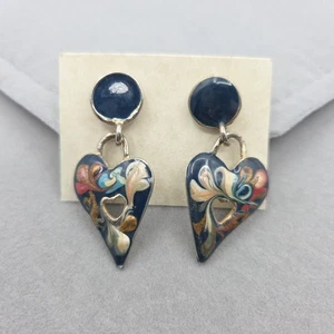 Vintage Herz Ohrringe Retro Hänger Tropfen Statement groß Emaille Liebe USA - Bild 1 von 6