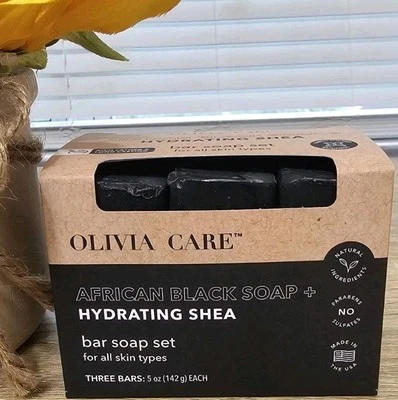 NEW Olivia Care AFRICAN BLACK BAR SOAP  Hydrating SHEA 3pc Set 5oz each - Image 1 of 3