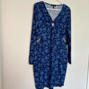 BCBG Paris NEU Langarm Ring Kleid Blue Shadow Rose Damen L Stretch - Bild 1 von 9