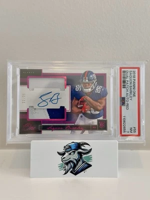 2018 Panini One Saquon Barkley Dual Patch Auto-Red #55 PSA 7 NM /25 Giants Uni - Image 1 of 2