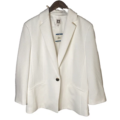 NWT $129 Anne Klein Blazer Womens XL Lily White Textured 1-Button 3/4 Sleeve NEW - Image 1 of 4
