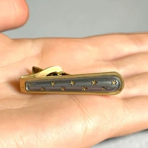 Vintage Steel Blue Star Tie Clip Gold Tone Mid Century Tie Bar MCM - Afbeelding 1 van 3