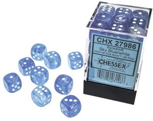 Bloque de dados boreales Chessex 12 mm d6 (36 dados) azul cielo/blanco - Imagen 1 de 2