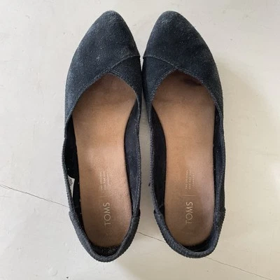 Toms Suede Pointed Toe Ballet Flats Black size 11 - Image 1 of 4