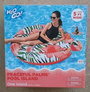 5 Ft New H2O GO ! PEACEFUL PALMS Pool Island Ride-On Inflatable Floatie Toy - Picture 1 of 2