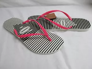 Havaianas 11 To 12 Slim Graphic White Flip Flops Sandals New Womens Shoes NWOB - Picture 1 of 6