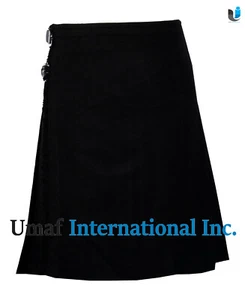 Herren schottisches schwarzes schlichtes Tartan "8 Yard Kilt" 13 Unzen "feine Qualität" - Bild 1 von 4