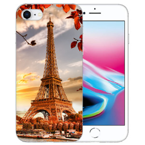 Schutzhülle Silikon TPU Hülle für iPhone SE (2020) mit Fotodruck Eiffelturm Etui