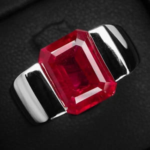 Blood Red Ruby Emerald Cut 4.70Ct 925 Sterling Silver Handmade Rings Size 7.25 - Picture 1 of 8