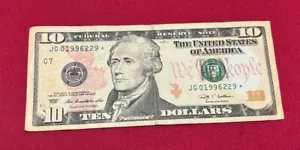 2009 $10 Dollar Bill Star Note JG 01996229* - Picture 1 of 2