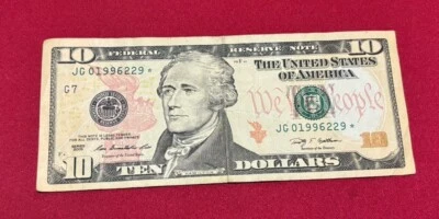 2009 $10 Dollar Bill Star Note JG 01996229* - Image 1 of 2