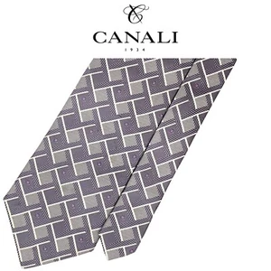 Canali Krawatte silber/grau - grau gekreuzte Streifen mikroviolett Diamant Seide Italien - Bild 1 von 10