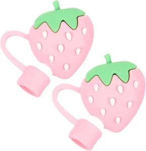 2Pcs Cute Strawberry Straw Cover Cap Silicone Reusable Straw Toppers Tips Lids f - Picture 1 of 9