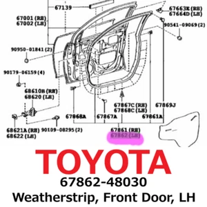 【NEW】Toyota Genuine Lexus RX330 RX350 Weatherstrip, Front Door,LH 67862-48030 - Picture 1 of 2