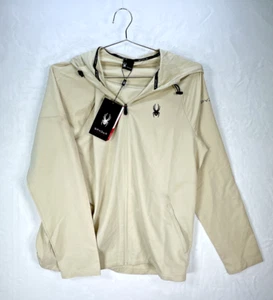 Spyder Windbreaker Jacket Mens Large Beige Hoodie Full Zip Ripstop Golf Hiking - Imagen 1 de 10