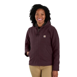 Carhartt Women's Loose Fit Washed Duck Jacket - Sherpa Lined - BLACKBERRY PURPLE - Picture 1 of 9