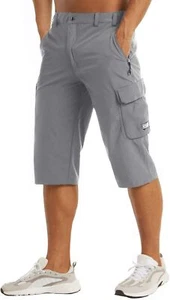 MAGCOMSEN Men's Workout Gym Shorts Quick Dry 3/4 Capri Pants Zipper Pockets Hiki - Picture 1 of 23