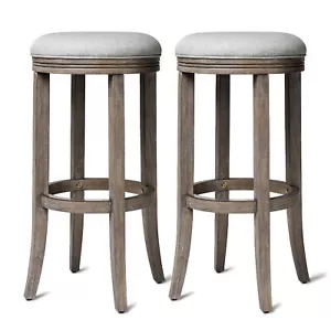 Maven Lane Eva Bar Stool in Reclaimed Oak Finish w/ Ash Grey Fabric, Set of 2 - Picture 1 of 6