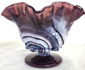 VNTG WESTMORELAND PURPLE SWIRL MARBLE MILK SLAG GLASS COMPOTE CANDY DISH GRAPES - Picture 1 of 12