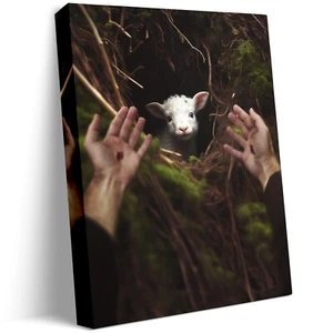 Jesus and Lamb Canvas Wall Art Jesus Reaches Down to Rescue A Lamb Picture - Picture 1 of 6