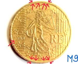 Francia, 50 céntimos de euro, 1999 Gran sello de moneda muy raro defecto en ambos lados - Imagen 1 de 2