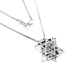 Women Star Silver Necklace 925 Sterling Silver Silver Oxidized Boho Jewelry 18" - Picture 1 of 8